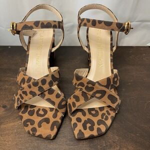 Stuart Weitzman Leopard Print Brown Black Strappy Sandals